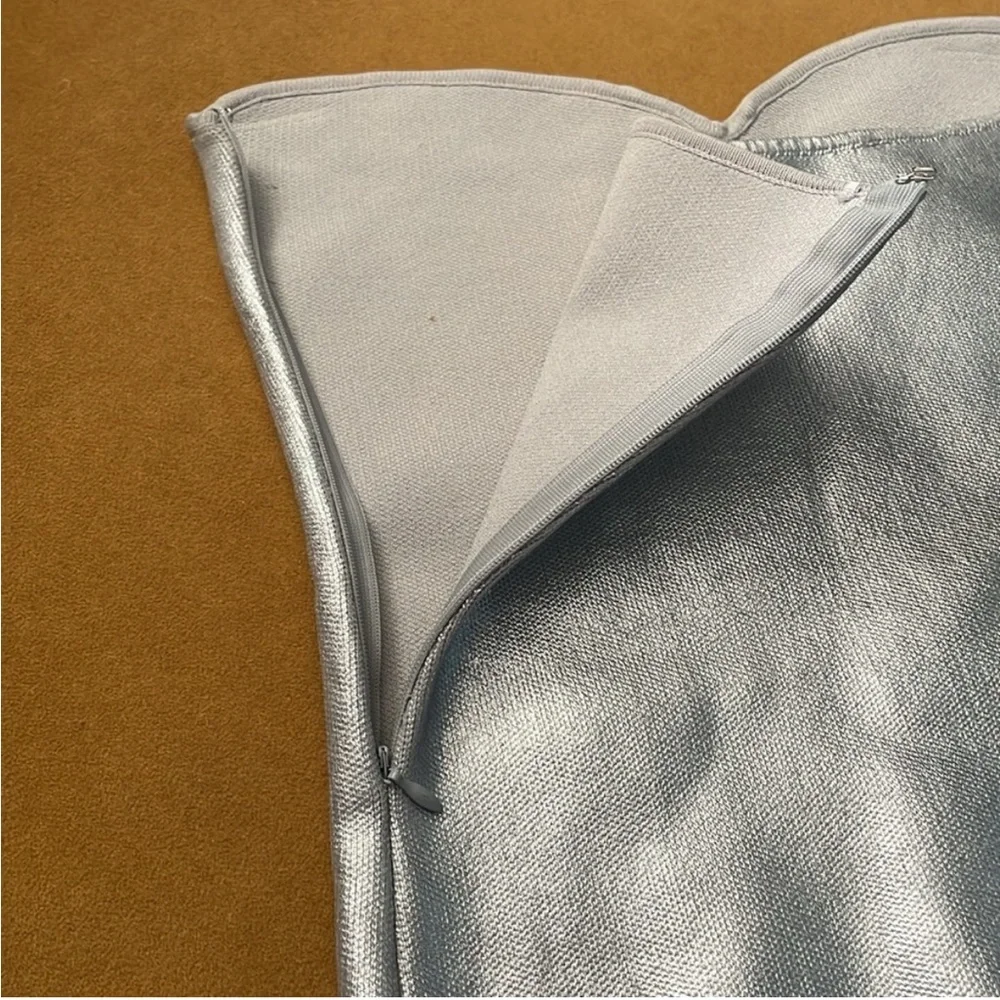 Zara NWT silver metallic stretchy sweetheart neck bandage strapless tube top - Picture 4 of 5